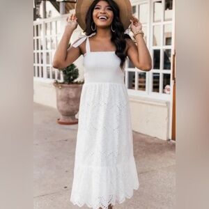 Pink Lily Promise In My Heart White Lace Midi Dress